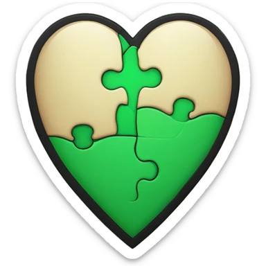 Half black and half Green puzzle heart sticker