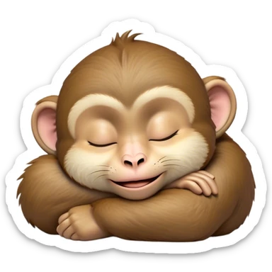Meme-Worthy cute Sleeping Macaque Portrait Emoji, Head resting peacefully with a contented smile, showcasing soft, downy fur and eyes gently closed in serene slumber, Simplified yet comically adorable features, highly detailed, glowing with a soft, drowsy glow, high shine, relaxed and utterly lovable, stylized with an air of playful laziness, bright and heartwarming, soft glowing outline, capturing the essence of a sleeping macaque that feels destined to become the next viral icon of adorable rest! sticker