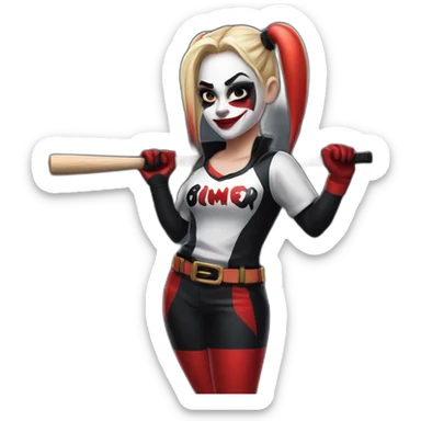 harley quinn in her black and red costume with her baseball bat sticker