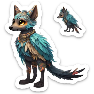 cute cool edgy fantasy animal fursona creature by griffsnuff & LiLaiRa & Falvie with exotic colors with patterns and feathers and collar full body sticker