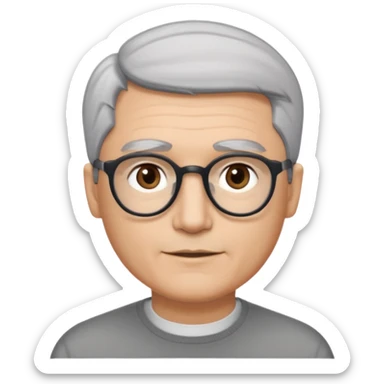 A man emoji with light skin, neatly combed short gray hair parted to the side, straight dark eyebrows, brown eyes behind black-framed glasses, an oval-shaped face, a small nose, and a subtle smile with no facial hair. sticker
