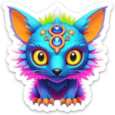 Tropical lush warm-colored modern colorful neon-colored cyber-Fakémon-Digimon-Trico-creature sticker