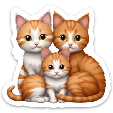 3 very small kittens cuddling together all different colours, the first one is grey and white, the second is ginger and white and the third is brown tabby and white sticker
