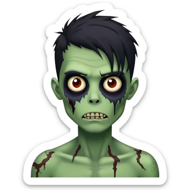 brunette zombie boy with horror green skin and long black messy hair sticker