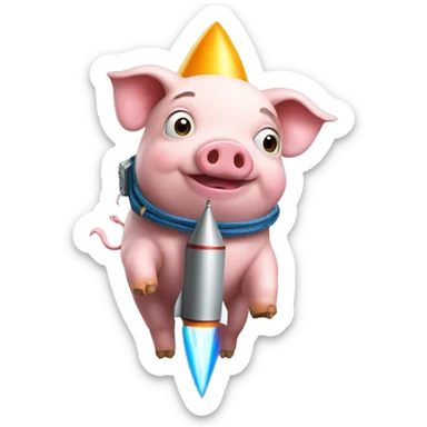 a pig with a rocket tied to its back sticker