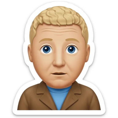 Curly Howard from the Three Stooges with blue eyes, blonde hair, brown outfit sticker