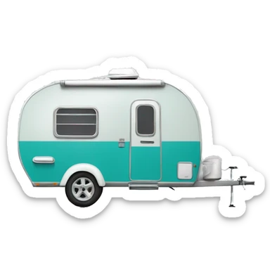Realistic turquoise camping trailer isolated.  sticker