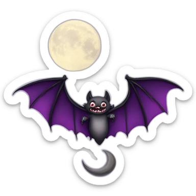 purple dripping vampire bat wings flying  in front of large crescent moon sticker