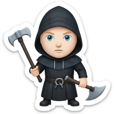 an executioner with a black hood so we can't see his face but only his eyes and an axe in his hand sticker