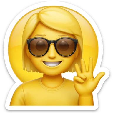make me a emoji that is with summer glasses and a arm at the face smiling and please the emoji have aura sticker