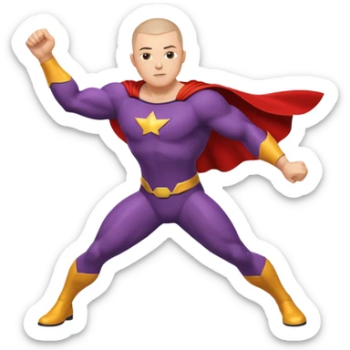 Make a superhero’s filing it’s a human white skin whit buzz cut back hair I need to see the all body in the position of flings  sticker