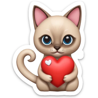 The Siamese cat is holding a heart 3d sticker
