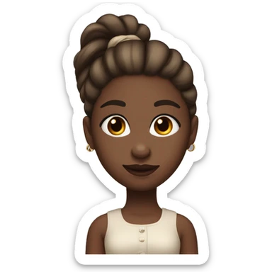 Dark-skinned girl with beautiful plump red lips, big brown eyes with long lush lashes, with a small nose. Her hair is tied in a pony tail, dark blonde sticker