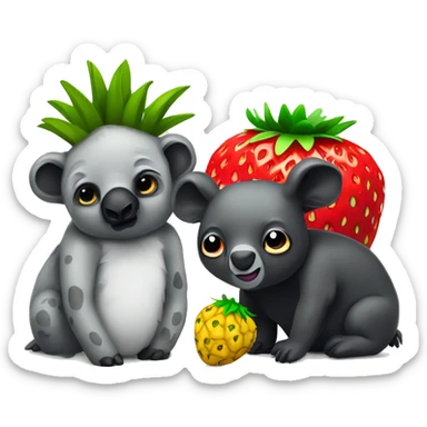 An ananas cow and a goth strawberry koala being best friends sticker