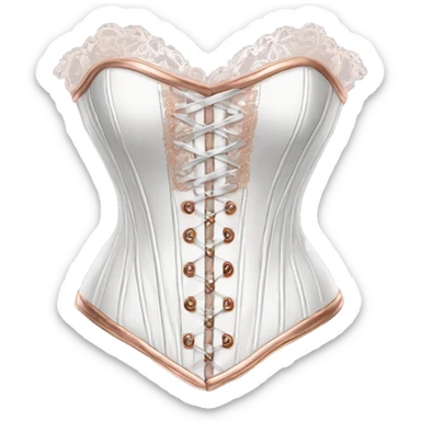 Realistic victorian white leather corset top clothing with rose gold lace isolated.  sticker