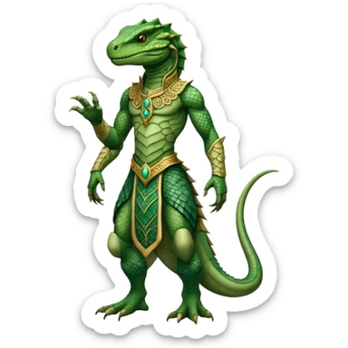 full body reptilian humanoid in ancient outfit, front view, ornate details sticker