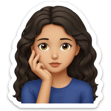 dark wavy haired girl with olive skin resting her chin on her palm in thought sticker