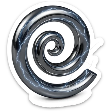 abstract chrome spiral with electric arcs and glowing effects, representing energy sticker