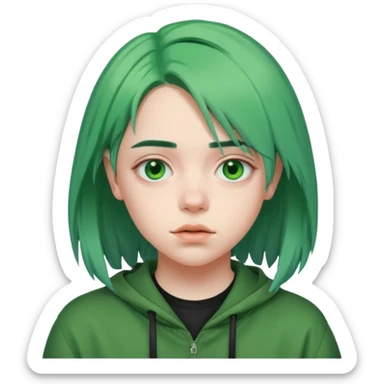 A teenager who looks like Billie Eilish when she had green hair sticker