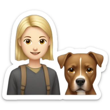 Young blonde man and Chinese lady with brown Staffordshire terrier dog sticker