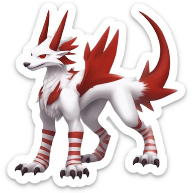 White edgy cute badass epic anthro modern albino sergal-vernid-Fakémon with red mane and red eyes, red stripes, red horns,  full body sticker