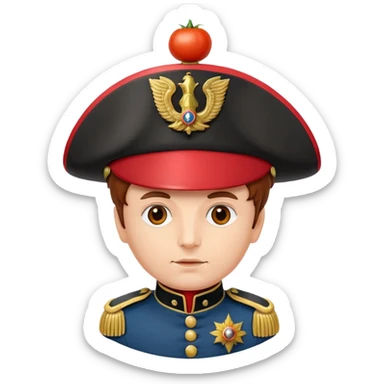 Tomato wearing Napoleon Bonaparte's bicorne hat and military officer uniform sticker