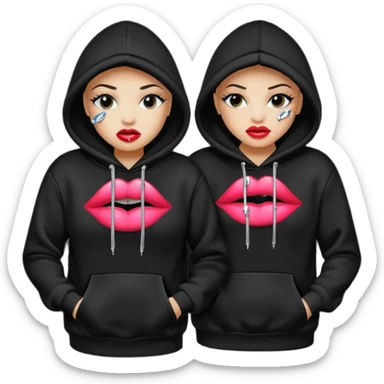 Realistic Isolated pair of black hoodie with baddie lips print on front with rhinestones  sticker