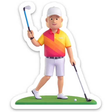 John Daly lookalike figure, colorful golf attire, holding a golf club sticker