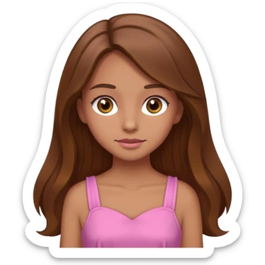 Tan skinned girl with long, brown hair,  hazel colored eyes and in a pink outfit. sticker