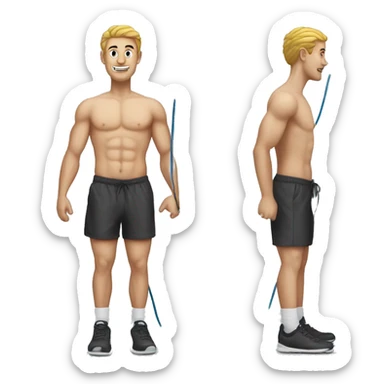 Create a white man in a tank top jumping rope. Make his name Sex machine sticker