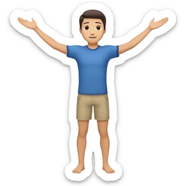 A smiling man standing with both arms wide open, chest out, one leg slightly bent, confident romantic pose, clean emoji style, simple face, minimal details sticker