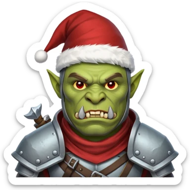 Fantasy Christmas orc legion soldier icon, iron tundra army theme, heavy winter armor, disciplined brutal look, cold steel color palette, emoji portrait, male/female variant
 sticker