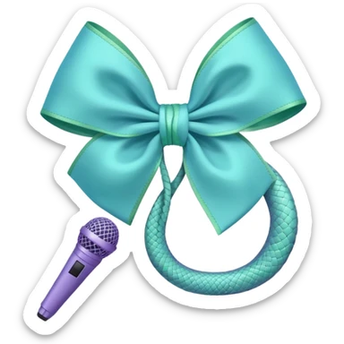 A pastel blue bow with a pastel a pastel green snake at the top of one side and a pastel purple microphone on the bottom of the other side of the bow sticker