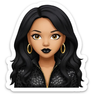 Kiely Williams from 3lw/Cheetah Girls with long jet black hair, black sequin outfit sticker