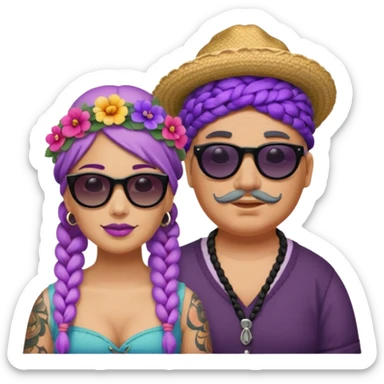 tattoed glassess fat venice gondolier with iconic hat woman purple braided hair sticker