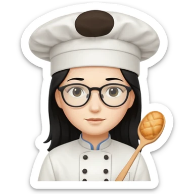 Profesora de pastelería, piel blanca con gafas y pelo negro largo sticker