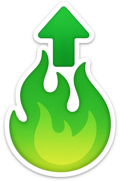 emoji stile iphone di una fiamma con freccia su verde 4k sticker