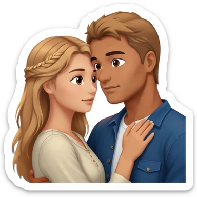 Elegant girl and man hugging together in Montenegro sunset light-brownish hair  looking into each others eyes true love delicate chaste  sticker