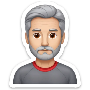 middle aged argentinian gym teacher, slight tan, wide eyes, long black slight grey hair, faint grey beard, red long sleeve shirt sticker