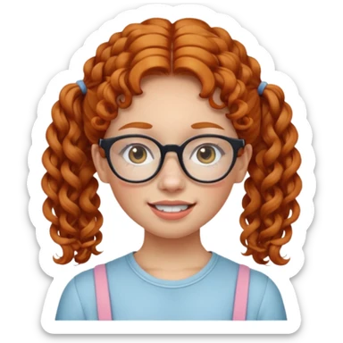 ginger woman with curly hair in pigtails, acne, braces, and large glasses  sticker