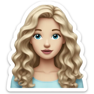 White girl with long brown wavy hair and blue eyes and pink lips  sticker