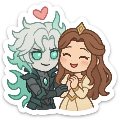chibi emoji of Viego and Isolde together, cute and expressive, inspired by League of Legends sticker