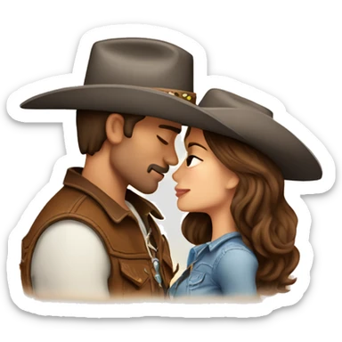 Cowboy with brown hair kissing cowgirl with brown hair sticker