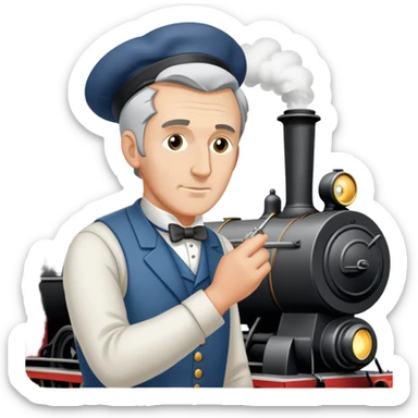 George Stephenson working on a steam locomotive sticker