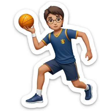 Harry Potter is in sports clothes doing morning exercises, he is in the field before his magic school sticker