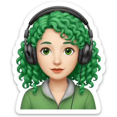 green haired earringed heaphone wearing middle aged woman very very curly long hair sticker
