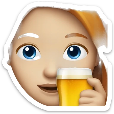 Ginger straight hair and blue eyes woman drinking beer sticker