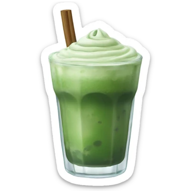 iced matcha latte in a glass and dark green traditional sticker