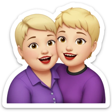 Chubby ugly lesbian kissing tall butch lesbian with huge teeth and short hair sticker