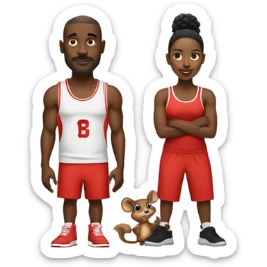 black man with black eyes riding a squirrel he has red basket ball shorts on and a black wife beater with red and black jordans  sticker